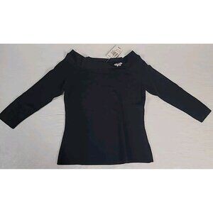Pacific Heights Sweater Sz L Black Vintage Pullover Rhinestone Butterfly Brooch